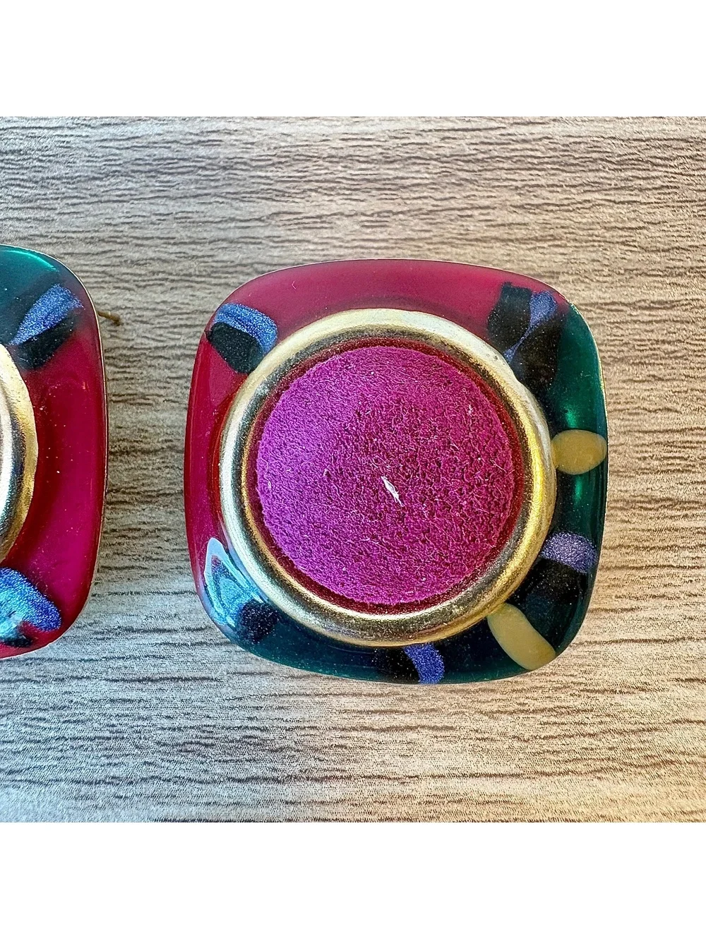 Vintage Colorful Enamel Earrings Gold Tone Pink Geometric Retro Statement 80s